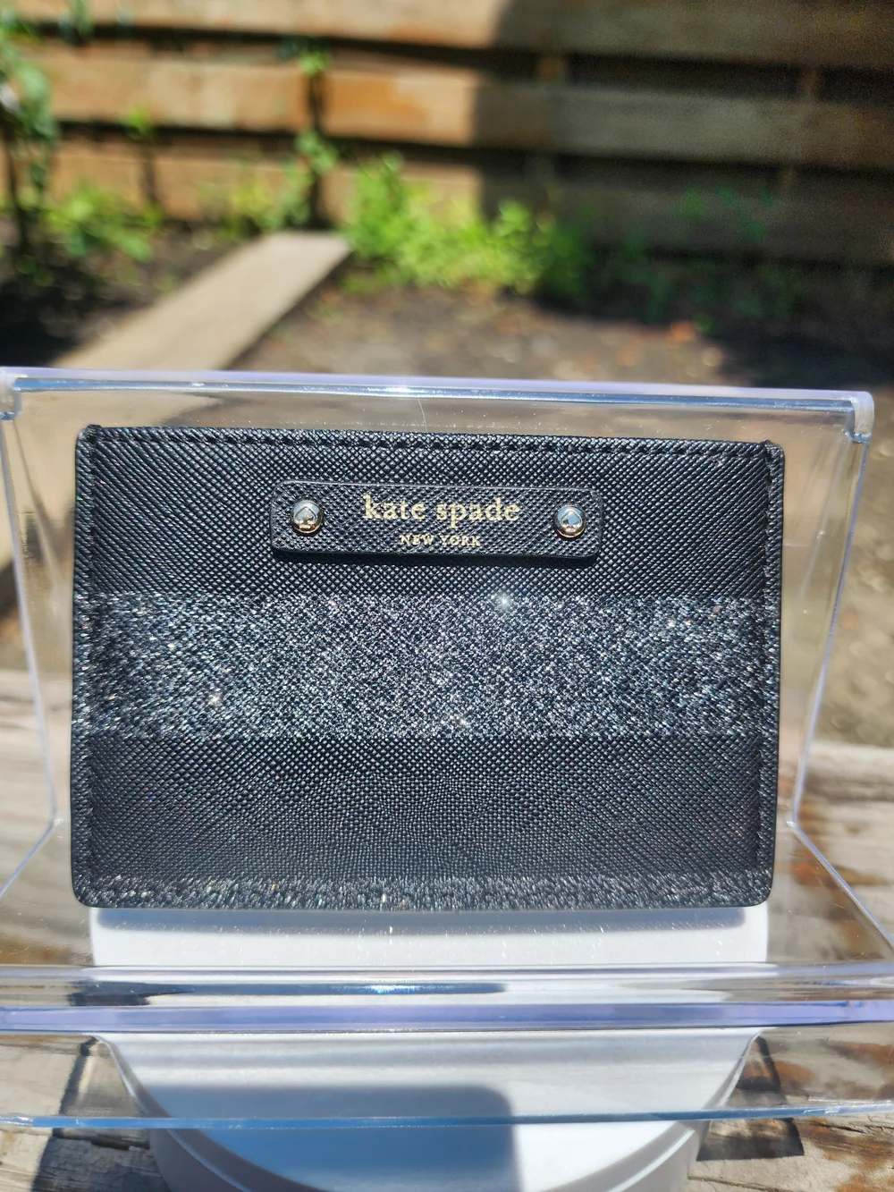 kate spade Black Glitter Stripe Card Holder